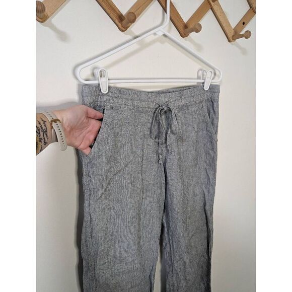 Allen Allen USA Stiped Linen Drawstring Wide Leg Pants - Size M - Picture 4 of 9